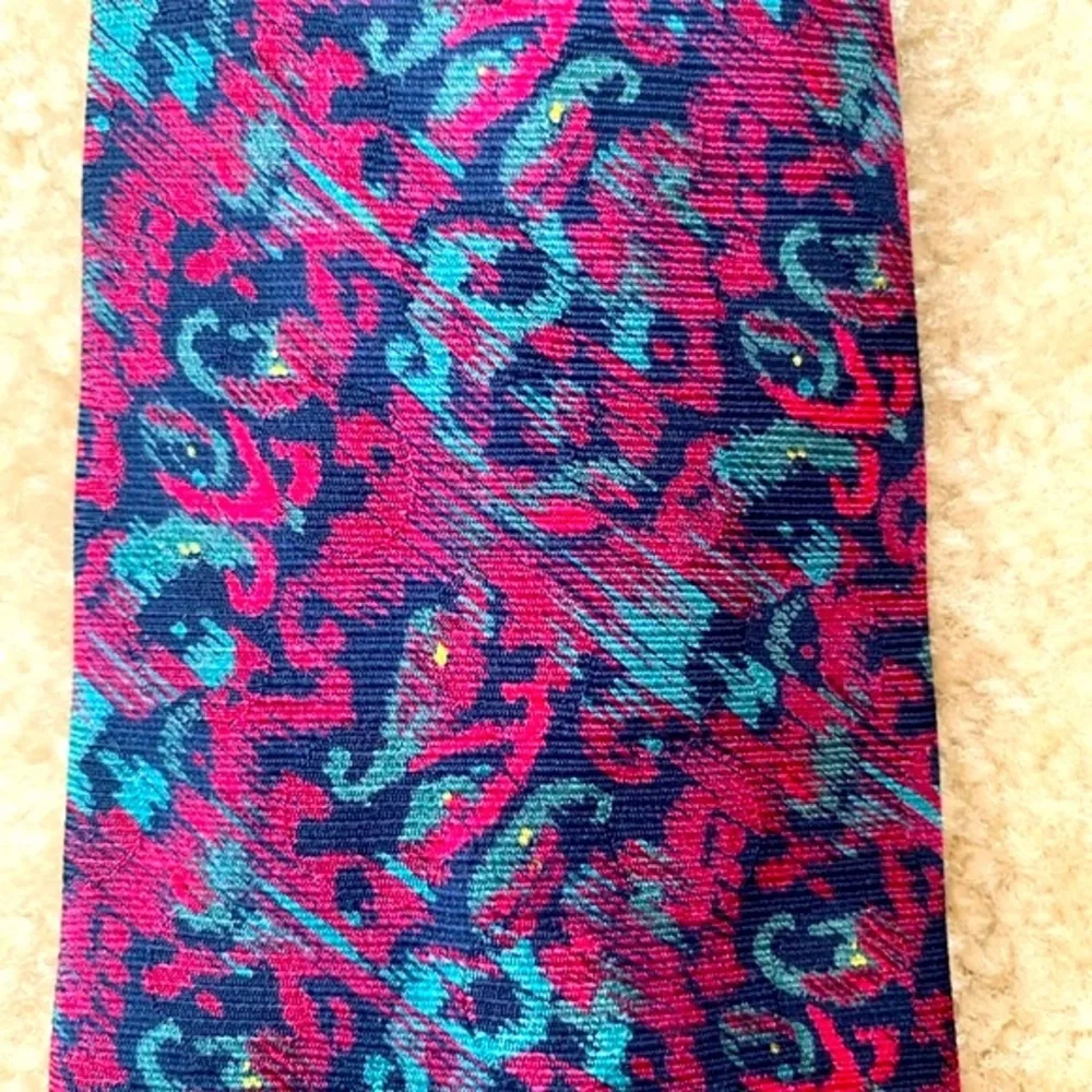 Burberry Teal Navy Blue And Burgundy Silk Tie